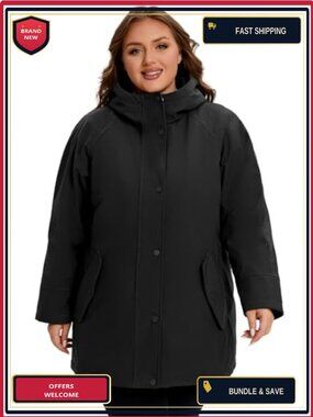Plus Size Winter Puffer Coat with Hood 1X-6X Windproof Down Alternative